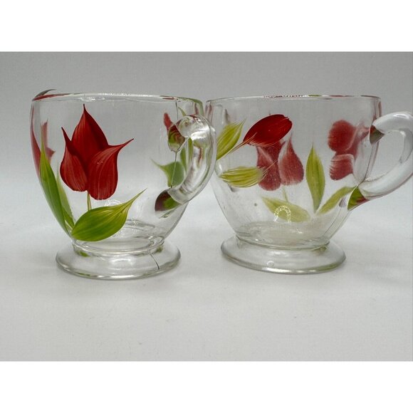 Vintage Bartlett Collins Cream & Sugar Red Tulips Gay Fad 50s Vintage - Picture 3 of 7